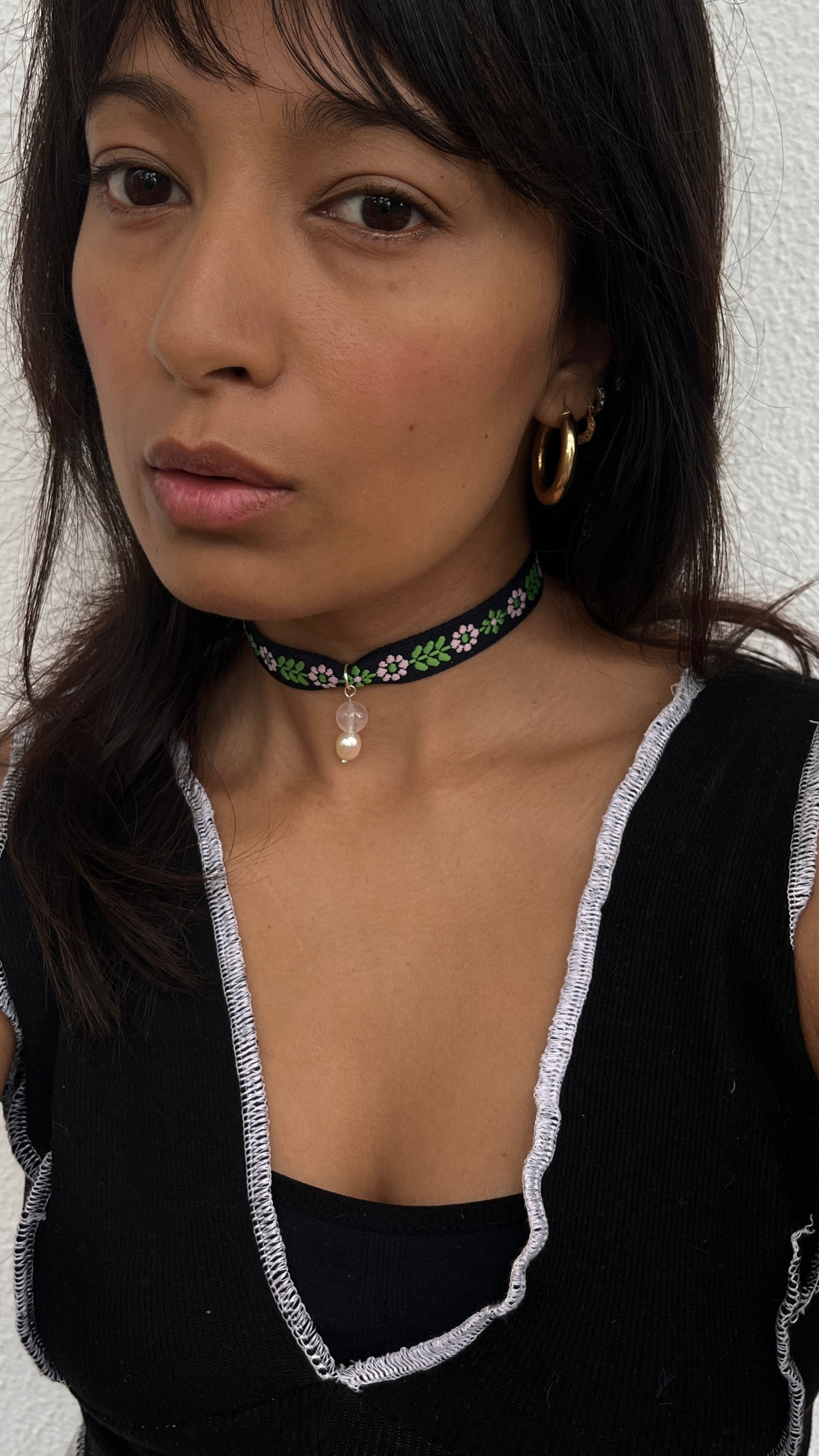 Flora Pearl Drop Velvet Chocker