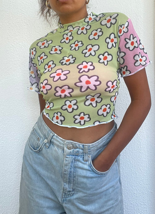 Marisa Mesh Top - Pop Flower