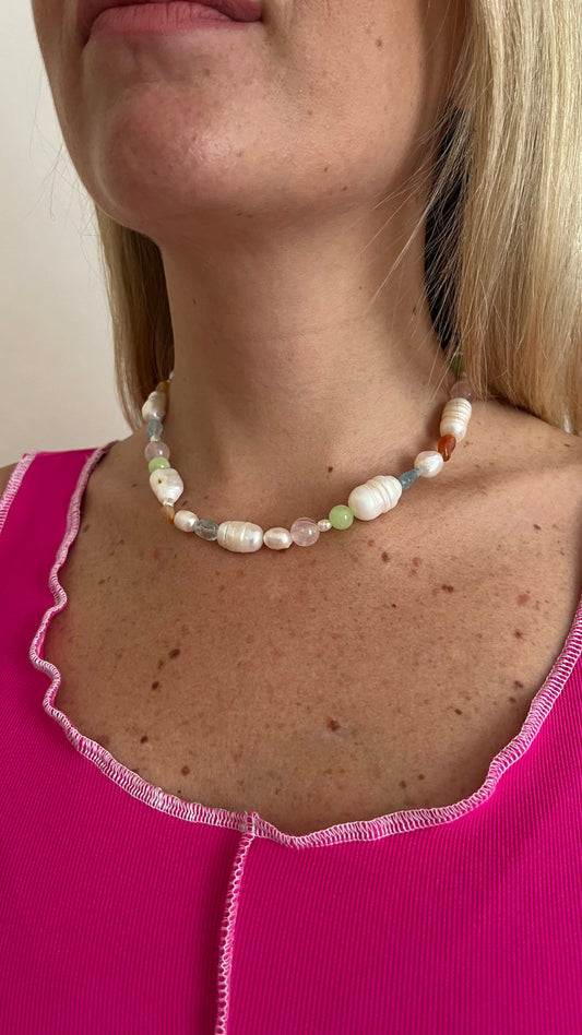Amira 1 - Pearl and Gemstone Necklace